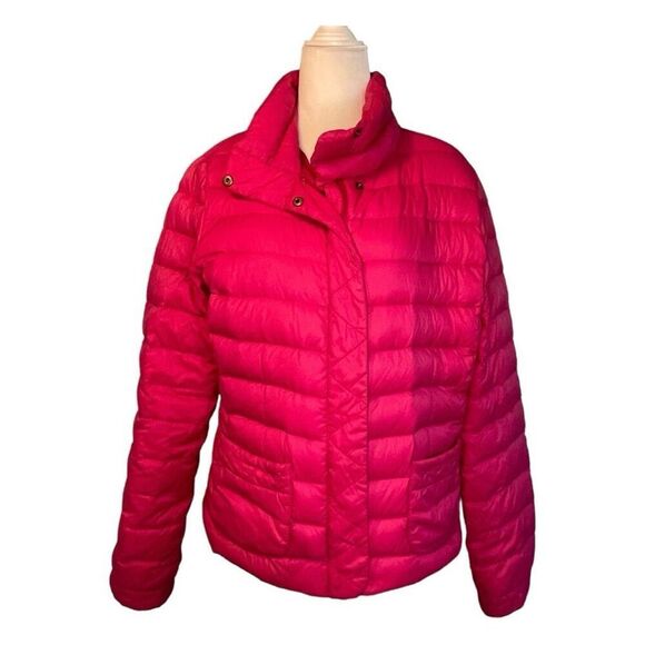 Vintage Land's End Quilted Puffer Jacket Hot Pink Down Packable Coat S - Picture 1 of 7